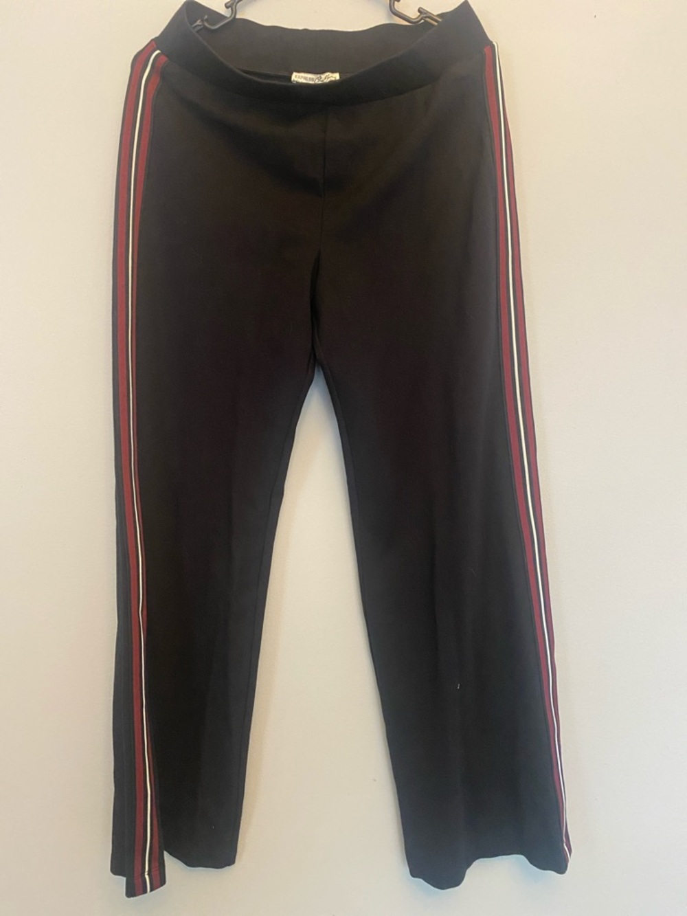 Express Black Joggers with Red and White Side Stripes